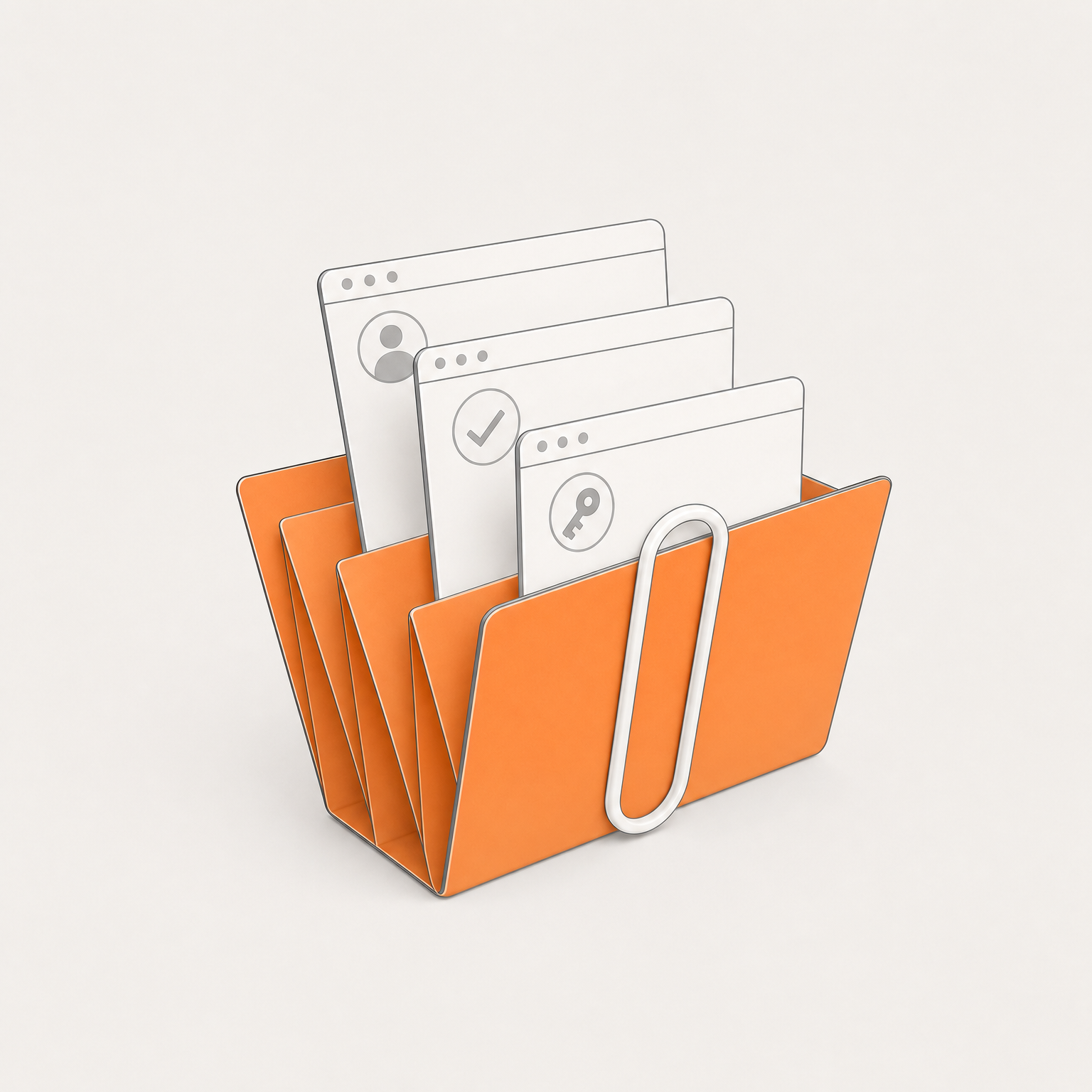 An orange folder brings business assets and permissions together.